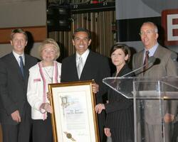 Brad, Lee, and Bill jr Bell, with CBS exec and LA Mayor Antonio Villaraigosa  Bold and the Beautiful celebrates 5 year anniversary of SAP simicast CBS Television City Los Angeles, CA April 25, 2006 photo