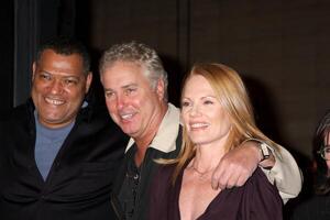 Lawrence Fishburne, William Petersen, and Marg Helgenberger  at the 200th Episode Celebration of CSI LasVegas at the CSI set on Universal Backlot in Los Angeles, CA on  February 10, 2009 photo