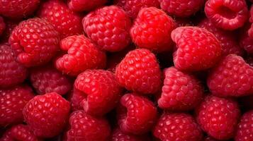 AI generated Lot ripe red raspberries as background. Neural network AI generated photo