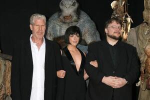 Ron Perlman Selma Blair  Guillermo del Toro pose with characters from the movie during a photo opportunity piror to the  Premiere of  Hellboy 2 at the Village Theater in Westwood CA onJune 28 2008