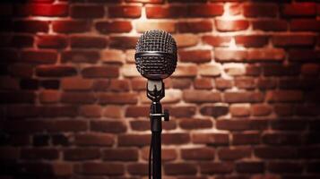 AI generated Pop microphone on the background of a brick wall. Neural network AI generated photo