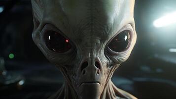 AI generated Alien portrait. Grey kind humanoid from an other planet. Neural network AI generated photo