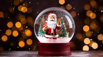 AI generated christmas snowglobe with santa. Neural network AI generated photo