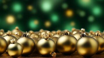 AI generated New Year's green and gold Christmas balls. Neural network AI generated photo