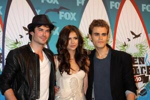 LOS ANGELES - AUGUST 8  Ian Somerhalder, Nina Dobrev,  Paul Wesley in the Press Room  at the 2010 Teen Choice Awards at Gibson Ampitheater at Universal  on August 8, 2010 in Los Angeles, CA photo