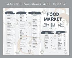 Restaurant cafe menu, template design. Single page food menu template, A2 size single page. vector