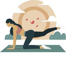 mujer haciendo ejercicio y yoga vector