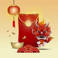 Happy Chinese New Year 2024 year of the dragon with a nice dragon vector on a cream background