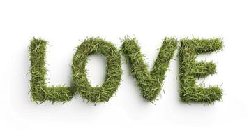 AI generated the text LOVE made by grass, isolated on white background photo