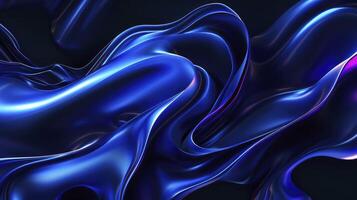 AI generated Black dark azure cobalt sapphire blue abstract background. Color gradient. Geometric shape. Wave, wavy curved line. Rough grunge grain noise. Light neon metallic shine shimmer bright. photo