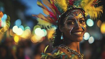 AI generated Brazilian Carnival costume wearing girl. photo