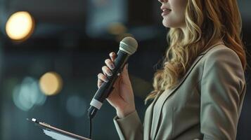 AI generated young business woman giving a presentation photo