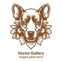 perro y flor tatuaje vector