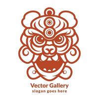 chinese new year lion illustration and lion face logo design vector