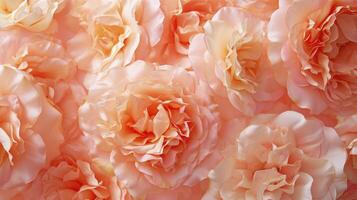 AI generated A Close-Up Photo Revealing the Delicate Petals and Intricate Beauty of a Rose Pattern in Soft Peach Tones