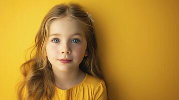 AI generated a child girl against a light yellow background photo