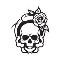 Monochrome logo skull with rose vector