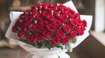 AI generated A captivating bouquet featuring 52 red roses photo