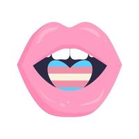 Lips with transgender heart. Blue, Pink and White colors. Gender symbol of Female, Male and Trans. LGBT, transgender visibility symbol. Flat vector illustration.