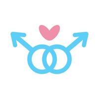 Two blue males symbols with heart. Flat vector illustration.