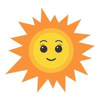 Cute kawaii sun character. Sunshine emoji, funny face. Cartoon flat vector illustration.