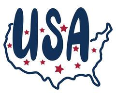 United States of America word and map with stars hand drawn vector illustration