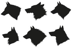 conjunto de lobo silueta, clamoroso perro cabeza, fauna silvestre montaña animales vector ilustración