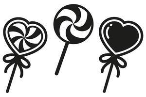 Sweet Heart Shaped Lollipop Candy silhouette set, heart  candy black vector illustration