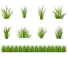 Set of green grass in flat design, herb in the yard of the house or field vector