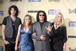 Nick, Sophie,  Gene Simmons with Shannon Tweed arriving at  the Extract Premiere at the ArcLight Theater in  Los Angeles, CA on August 24, 2009 photo