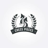 chess knight logo icon emblem with wheat badge. chess club vintage vector illustration