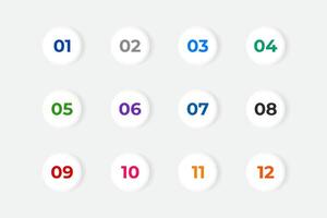 Bullet Points Numbers from One to Twelve vector