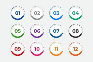 Bullet Points Numbers from One to Twelve vector