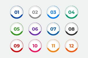 Bullet Points Numbers from One to Twelve vector