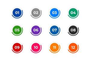 Bullet Points Numbers from One to Twelve vector