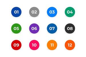 Bullet Points Numbers from One to Twelve vector