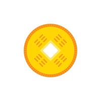 ancient chinese coin flat design vector illustration. gold oriental currency symbol object bringing wealth, fortune, prosperity, luck and treasure. old chinese copper coins for chinese new year