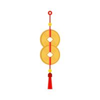 chinese new year feng shui coins batch red ribbon. Chinese hanging talisman with red knot, ancient Feng Shui coins and tassels. Asian traditionsl. New Year symbol of good fortune vector