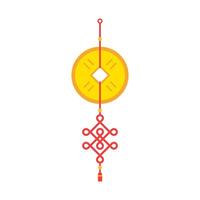 chinese new year feng shui coins batch red ribbon. Chinese hanging talisman with red knot, ancient Feng Shui coins and tassels. Asian traditionsl. New Year symbol of good fortune vector