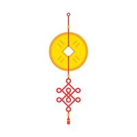 chinese new year feng shui coins batch red ribbon. Chinese hanging talisman with red knot, ancient Feng Shui coins and tassels. Asian traditionsl. New Year symbol of good fortune vector