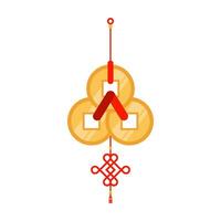chinese new year feng shui coins batch red ribbon. Chinese hanging talisman with red knot, ancient Feng Shui coins and tassels. Asian traditionsl. New Year symbol of good fortune vector