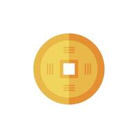 ancient chinese coin flat design vector illustration. gold oriental currency symbol object bringing wealth, fortune, prosperity, luck and treasure. old chinese copper coins for chinese new year