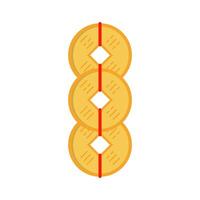 chinese new year feng shui coins batch red ribbon. Chinese hanging talisman with red knot, ancient Feng Shui coins and tassels. Asian traditionsl. New Year symbol of good fortune vector