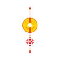 chinese new year feng shui coins batch red ribbon. Chinese hanging talisman with red knot, ancient Feng Shui coins and tassels. Asian traditionsl. New Year symbol of good fortune vector