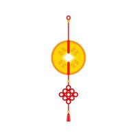 chinese new year feng shui coins batch red ribbon. Chinese hanging talisman with red knot, ancient Feng Shui coins and tassels. Asian traditionsl. New Year symbol of good fortune vector