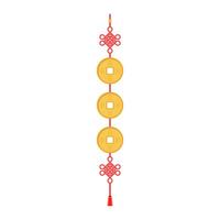 chinese new year feng shui coins batch red ribbon. Chinese hanging talisman with red knot, ancient Feng Shui coins and tassels. Asian traditionsl. New Year symbol of good fortune vector