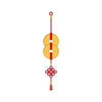 chinese new year feng shui coins batch red ribbon. Chinese hanging talisman with red knot, ancient Feng Shui coins and tassels. Asian traditionsl. New Year symbol of good fortune vector