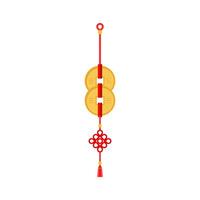chinese new year feng shui coins batch red ribbon. Chinese hanging talisman with red knot, ancient Feng Shui coins and tassels. Asian traditionsl. New Year symbol of good fortune vector