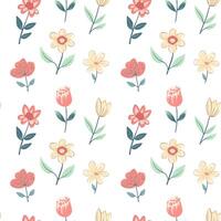 Vector seamless pattern with tulips. Spring background. Folk flowers. Romantic flower pattern hand drawn.