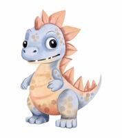 Watercolor dinosaur vector illustration. Watercolor toys. Cute cartoon dinosaur